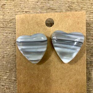 Heart Shaped Banded Agate Earrings